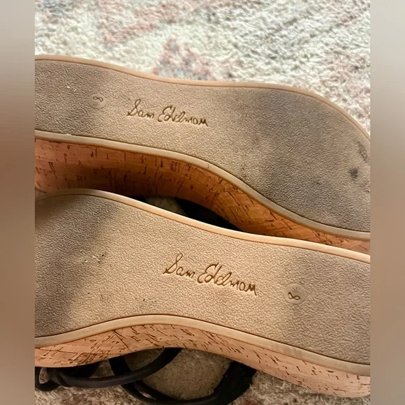 Sam Edelman Navy Wedge Sandals with Cork Heel - Picture 2 of 5